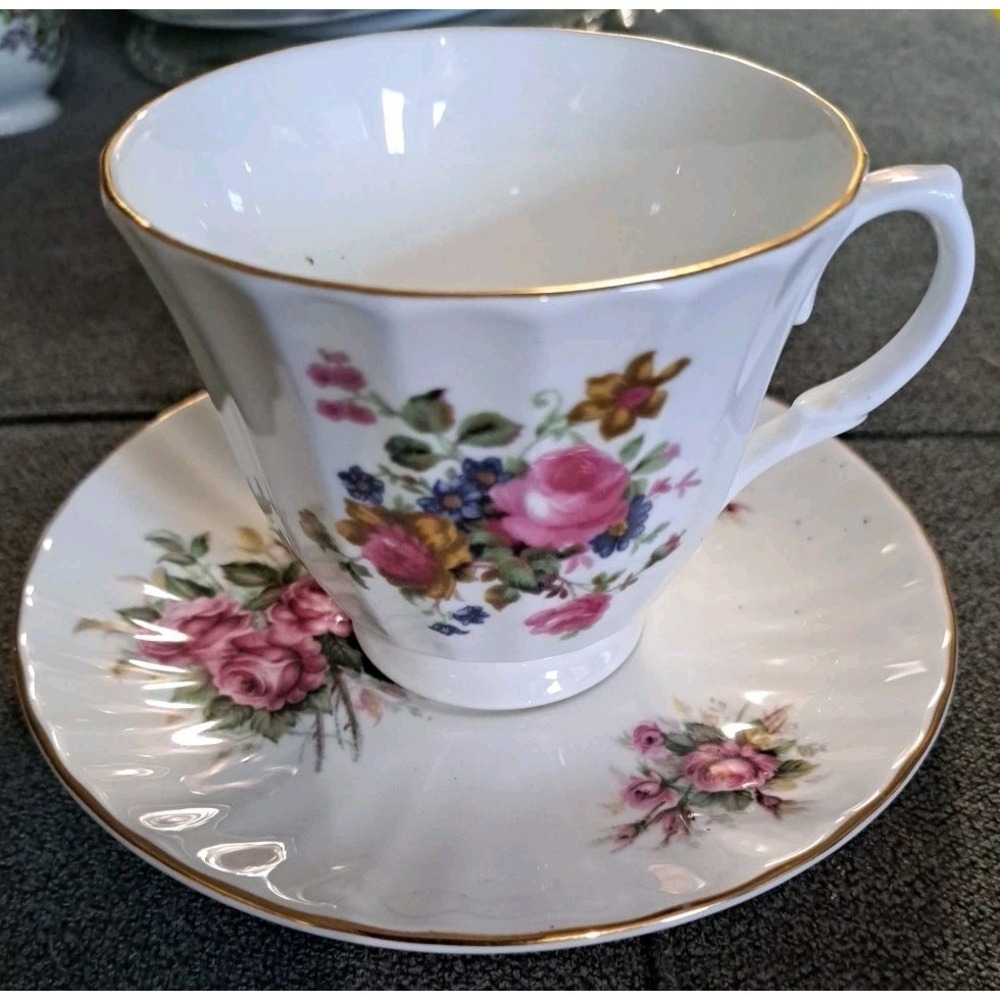 Vtg Newhall Staffordshire Bone China Rose Tea Cup And Saucer